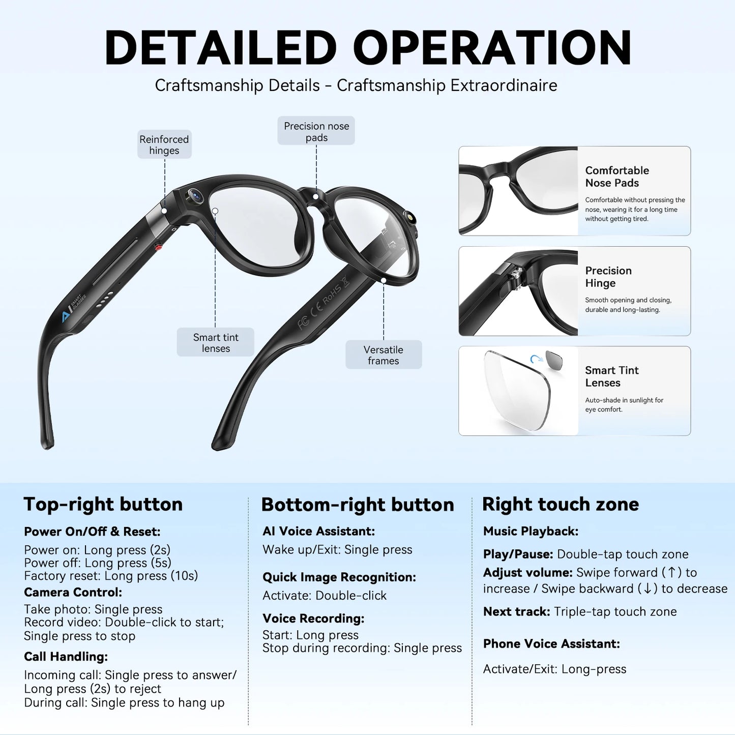 EIGIIS AI Smart Glasses Bluetooth Call And AI Translation Waterproof