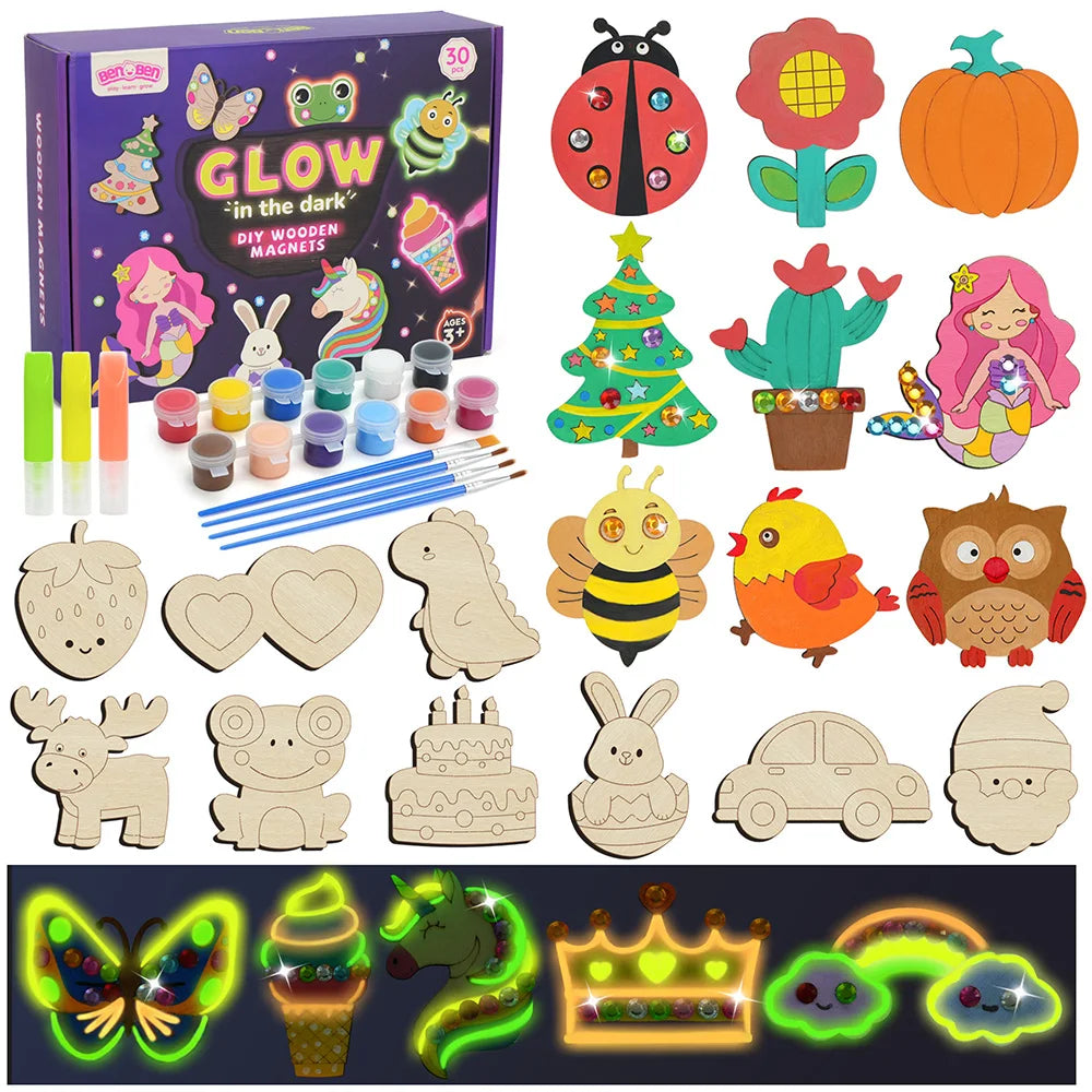 DIY Wood Magnets Craft Kit For Kids Glow In The Dark Painting Kit