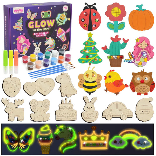 DIY Wood Magnets Craft Kit For Kids Glow In The Dark Painting Kit