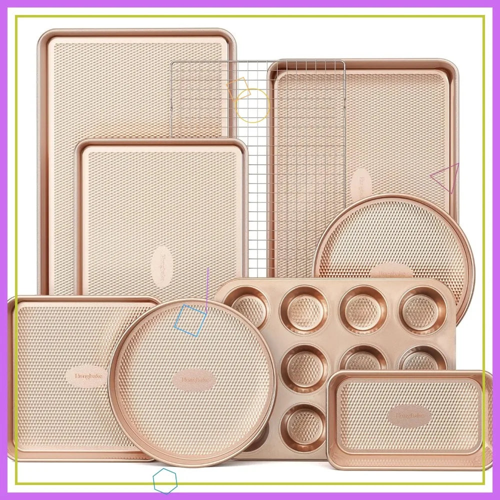 9 Piece Nonstick Bakeware Set With Diamond Texture Oven Safe