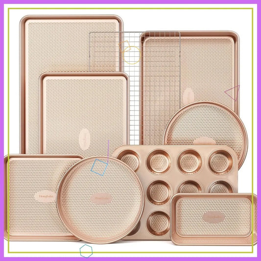 9 Piece Nonstick Bakeware Set With Diamond Texture Oven Safe