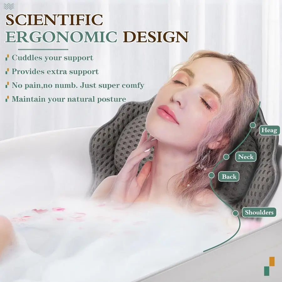 XMSJ Ergonomic Bathtub Pillow With Head Neck Shoulder Back Support