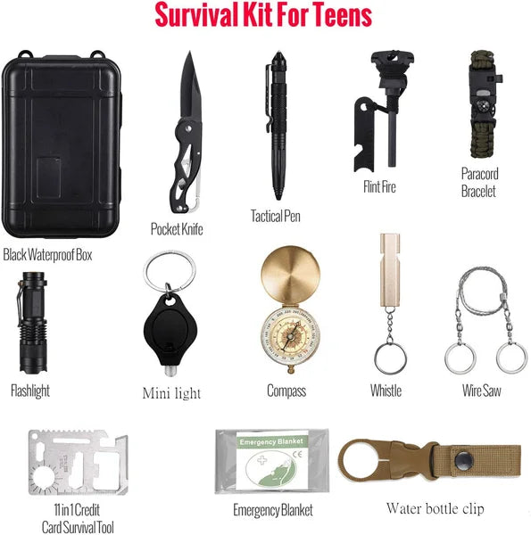 Outdoor 14-In-1 Emergency Survival Kit For Camping And Hiking