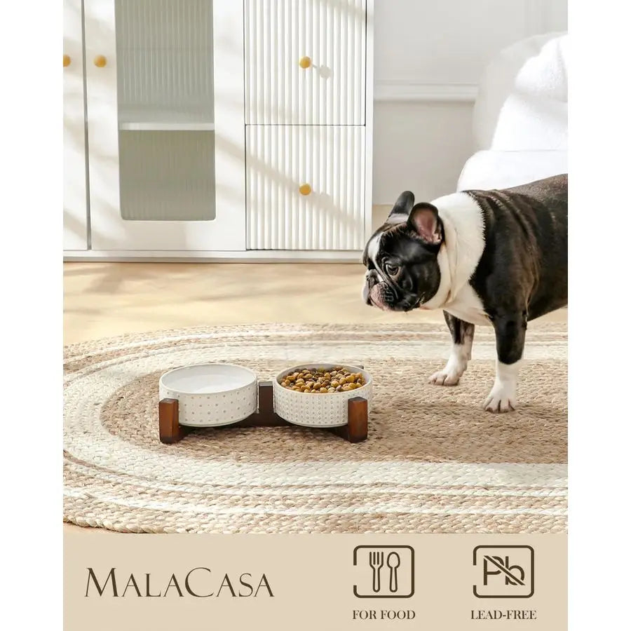 Durable Walnut Wood Dog Bowl Set With Dual Bowls On Stand
