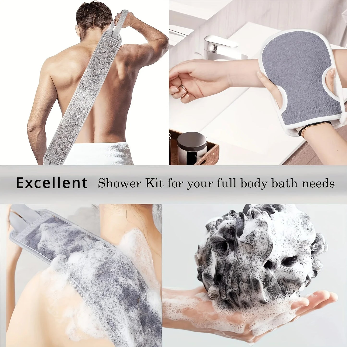 Exfoliating Body Scrubber Set With Back Scrubber Bath Glove And Loofah