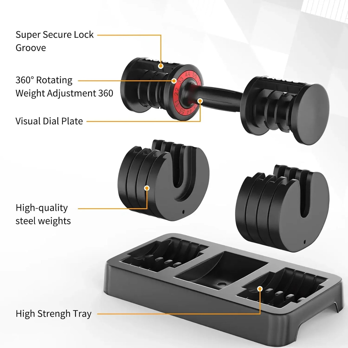 Adjustable Dumbbells Twenty Five To Fifty Five Pounds With Tray