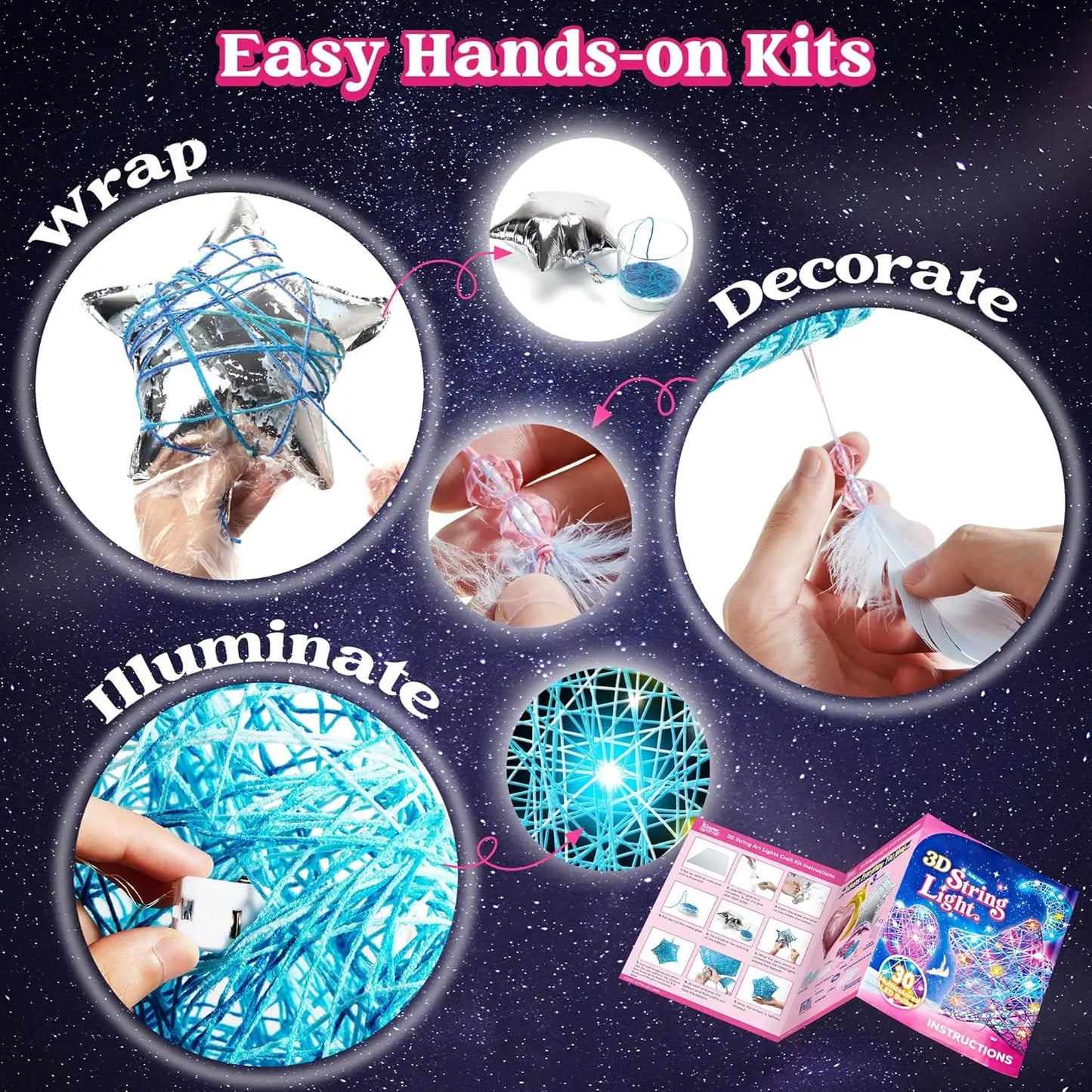 Joyfy 3D String Art Kit Light Up With 30 Multicolor LED Bulbs