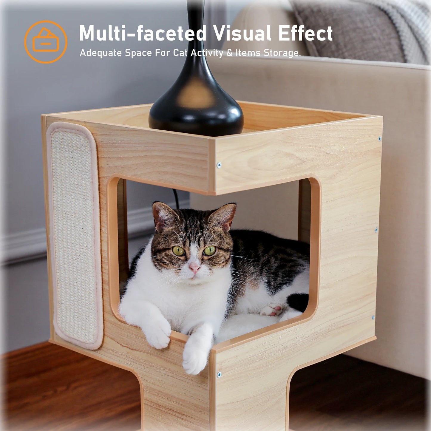 PAWZ Road Wood Cat Condo Bed With Removable Mats Scratcher