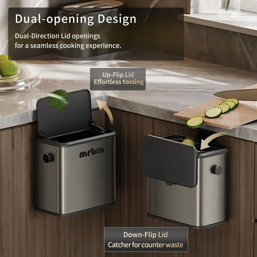 Stainless Steel Compost Bin With Lid For Kitchen Countertop