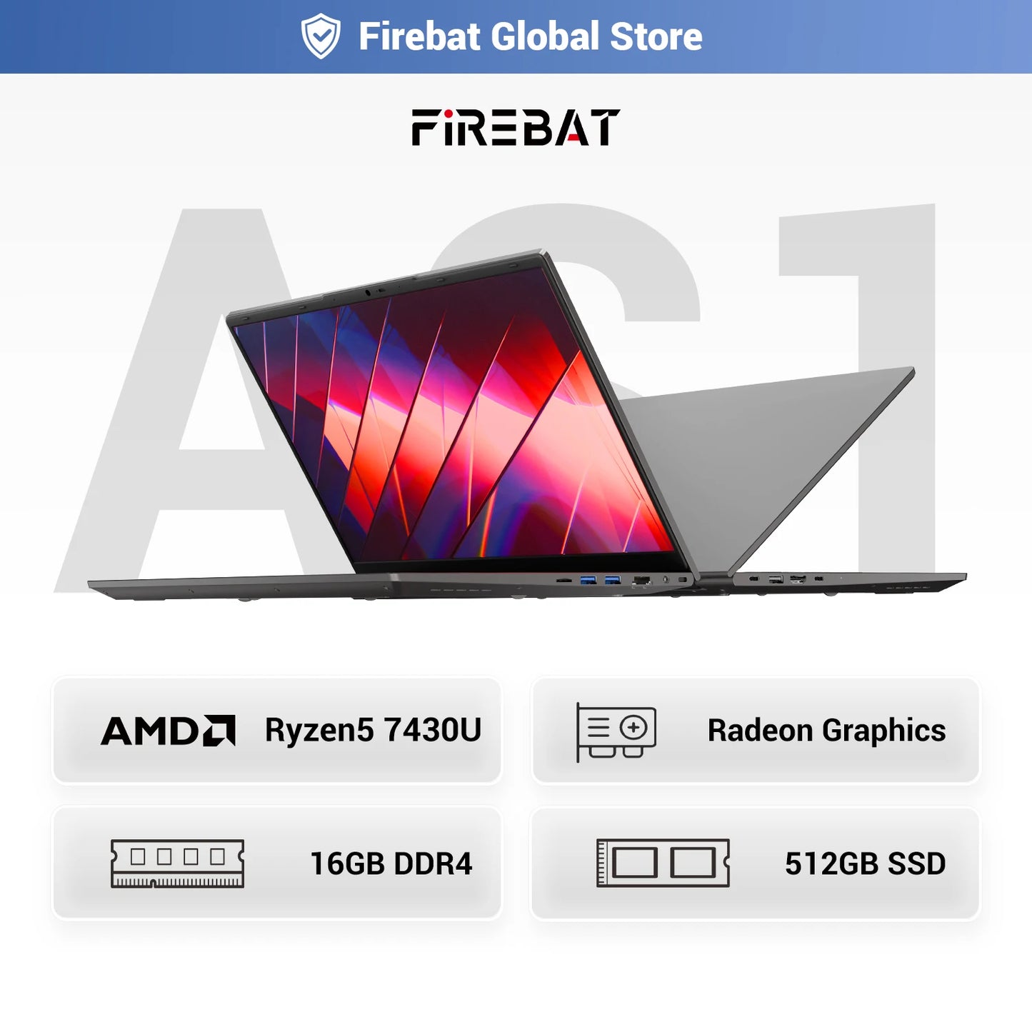Firebat AS11 Laptop Ryzen 5 7430U 16GB RAM 512GB SSD Windows BT5.2 WiFi6