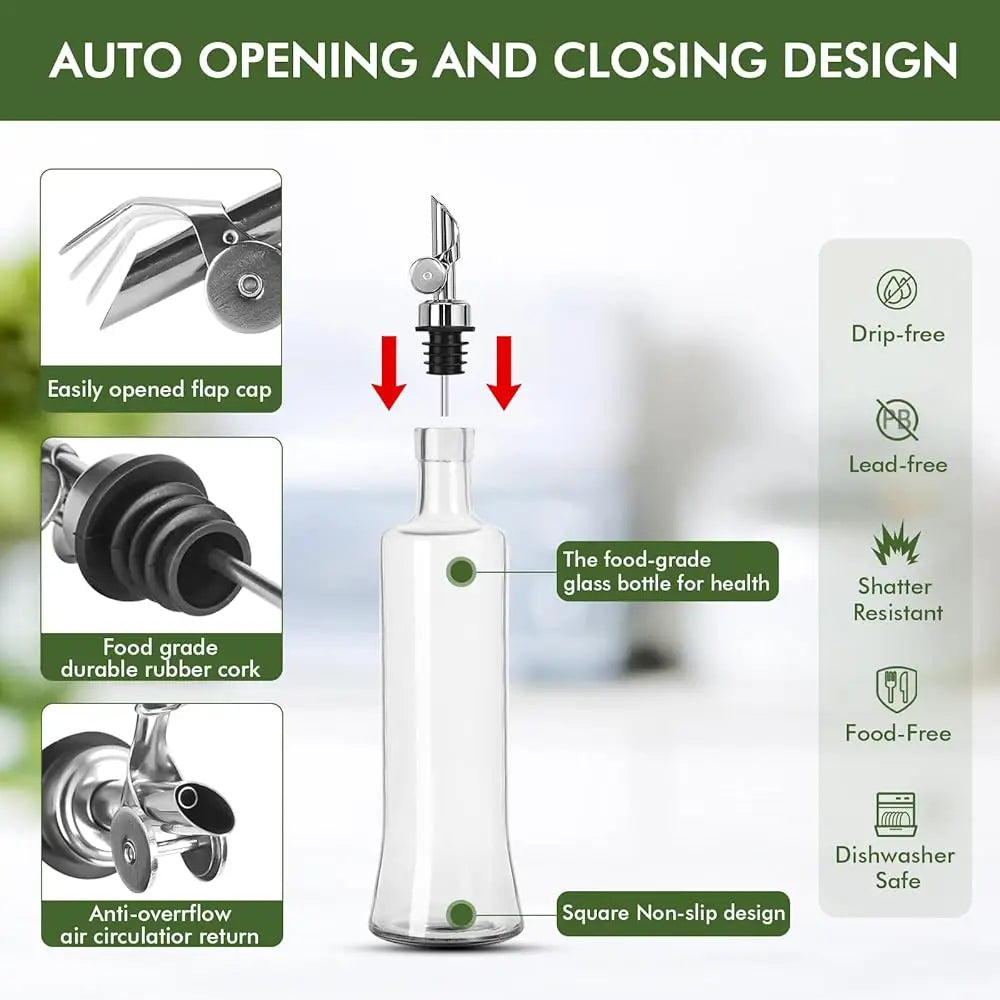 BONJEAN Olive Oil Dispenser Bottle Set With Self-Opening Spouts