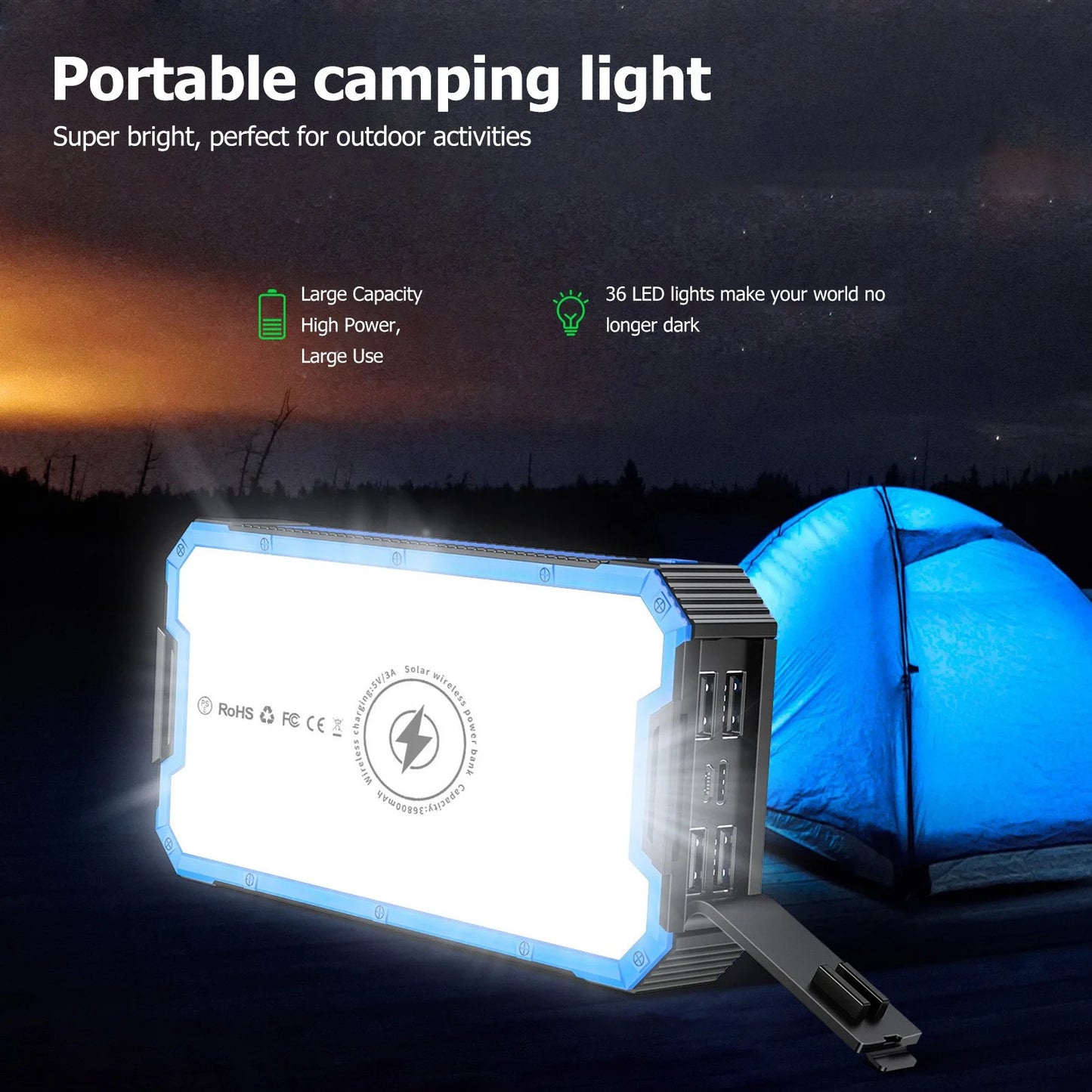Solar Power Bank 36800mAh Portable Solar Charger With USB Output