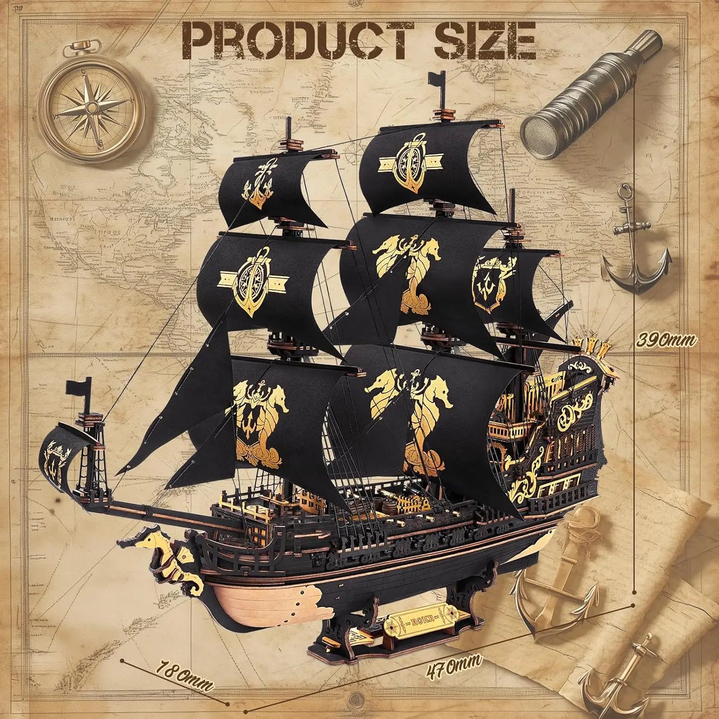 Robotime Rokr Seahouse Wooden 3D Puzzle Ship Model Kit