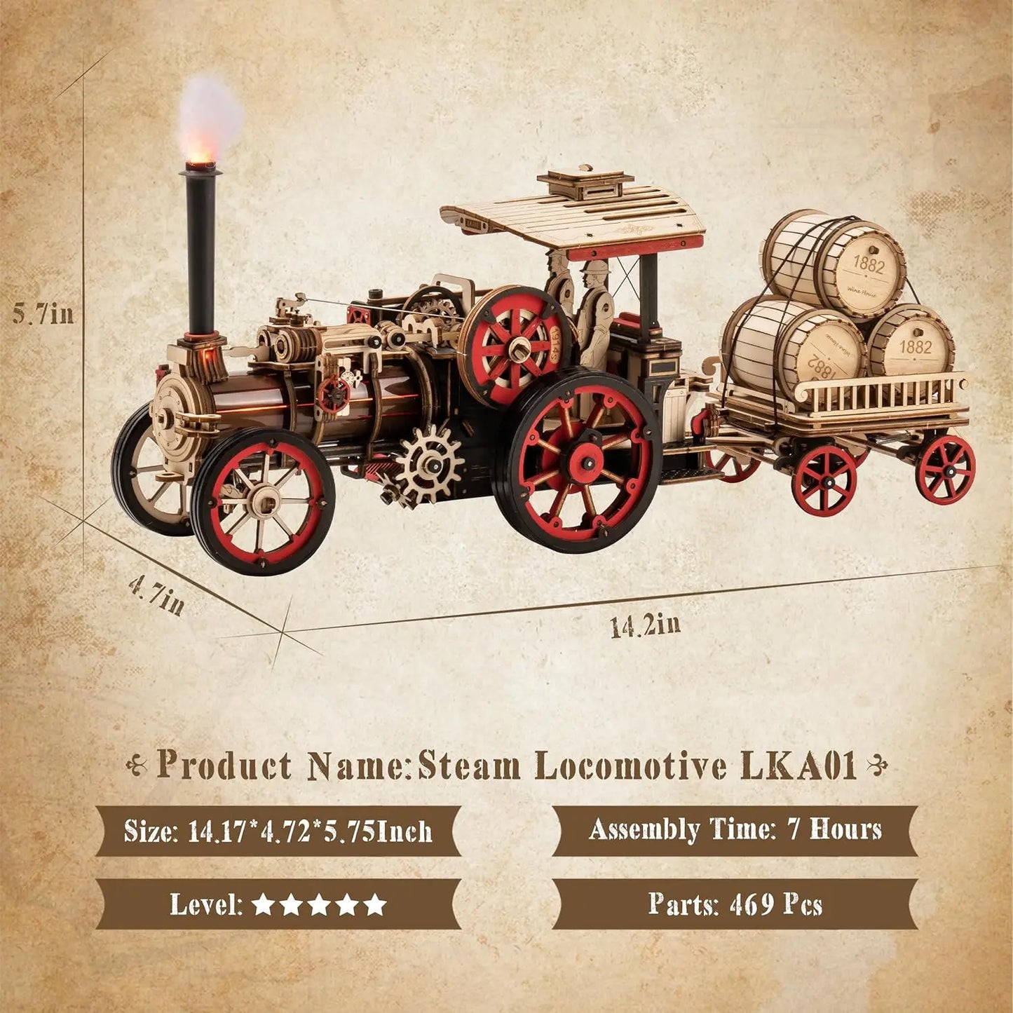 Robotime Rokr Car Model Building Kit 3D Wooden Puzzle Steam Locomotive