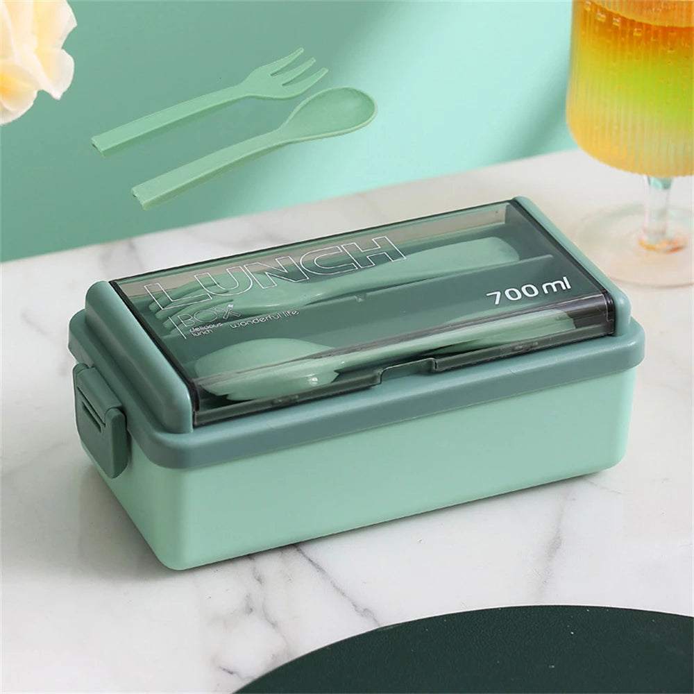 Double Layer Kids Lunch Box With Fork And Spoon Microwave