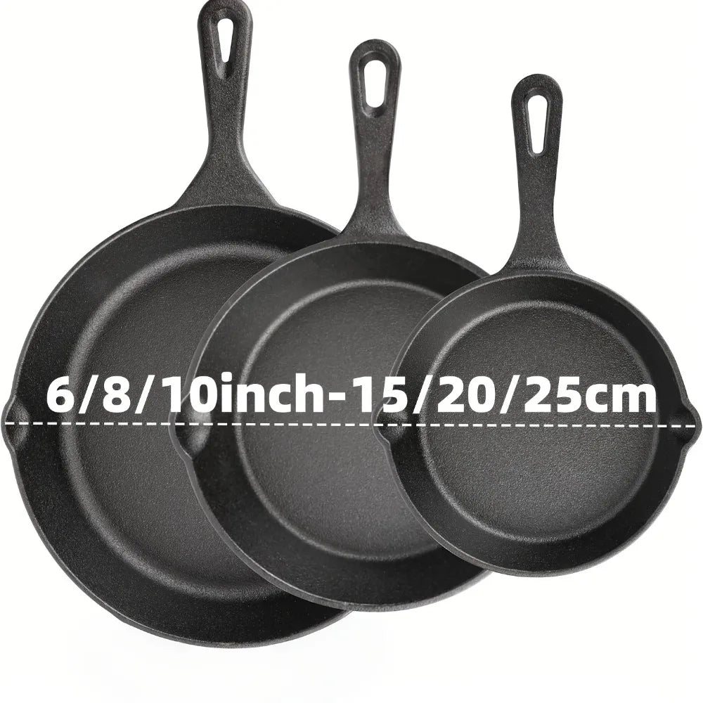 AEDG Cast Iron Skillet Set Preseasoned HeavyDuty Pans Oven Grill
