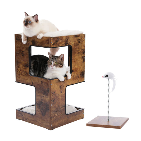 PAWZ Road Wood Cat Condo Bed With Removable Mats Scratcher