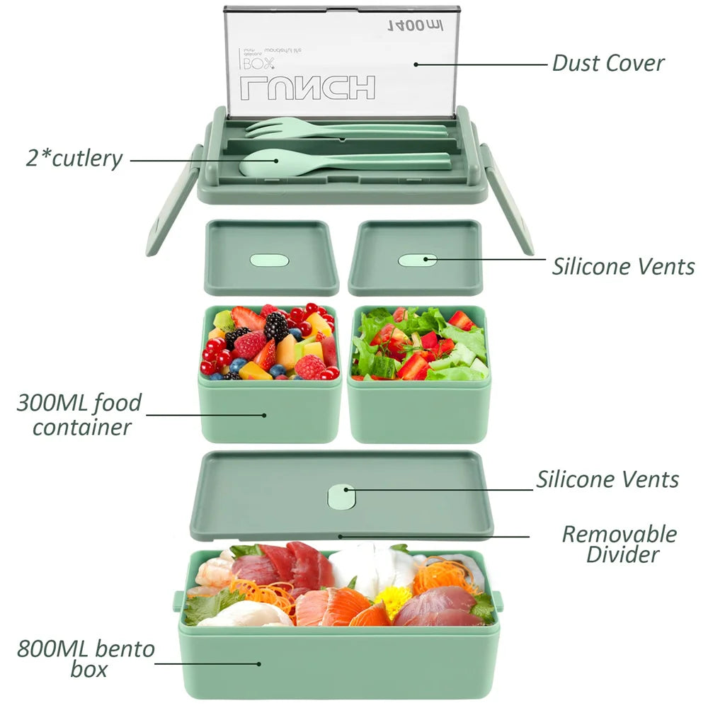 Double Layer Kids Lunch Box With Fork And Spoon Microwave