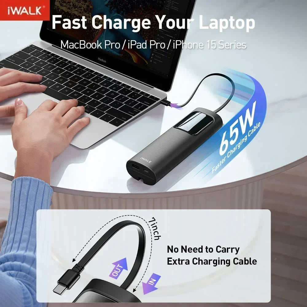 iWALK 20000mAh 65W Laptop Power Bank With USB-C Cable