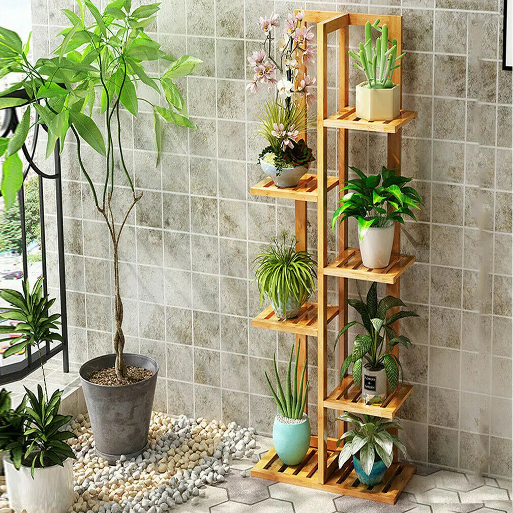 6-Tier Bamboo Plant Stand Rack for Indoor Outdoor Display