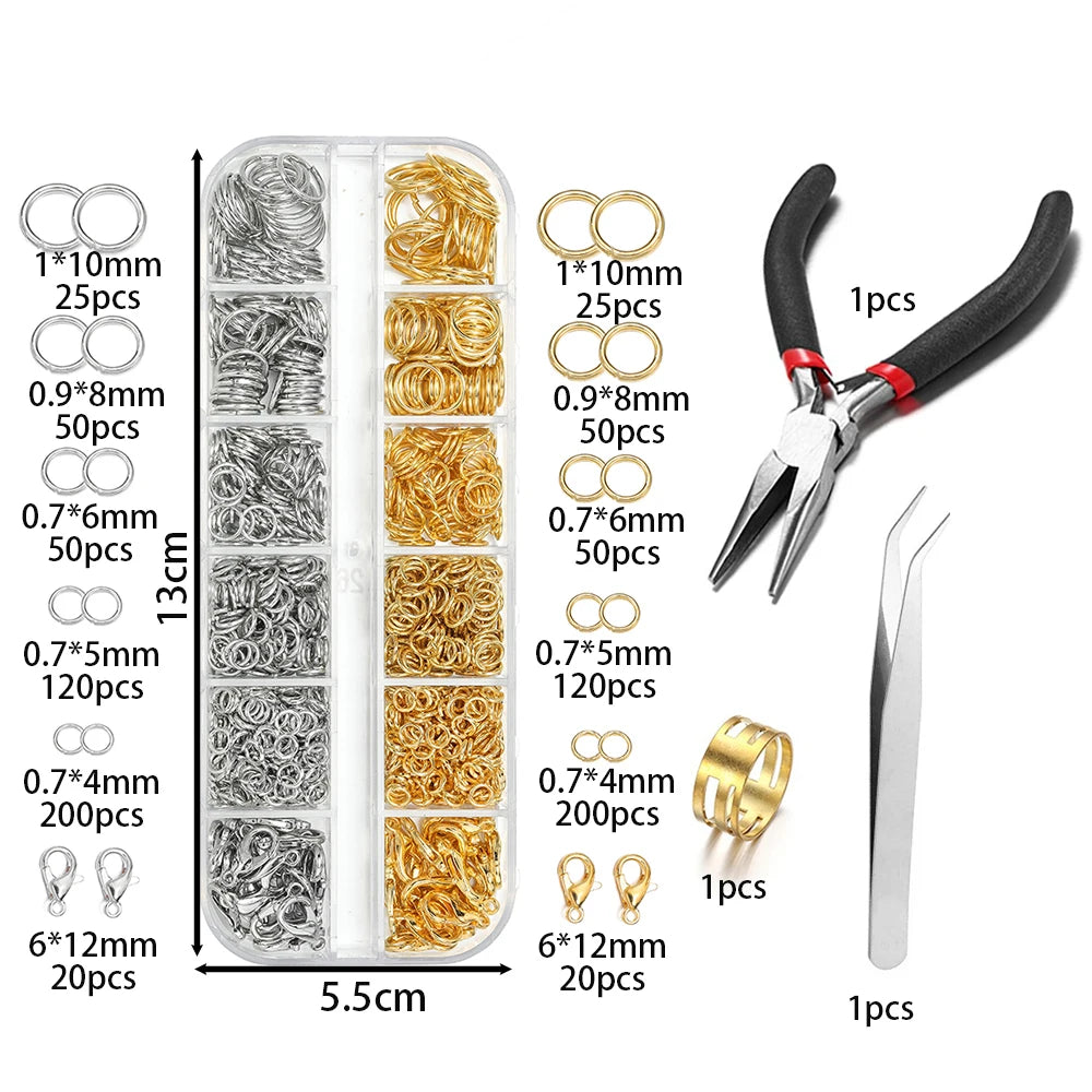 AGCFABS 930Pcs Jewelry Findings Kit With Lobster Clasps Pliers Tweezers