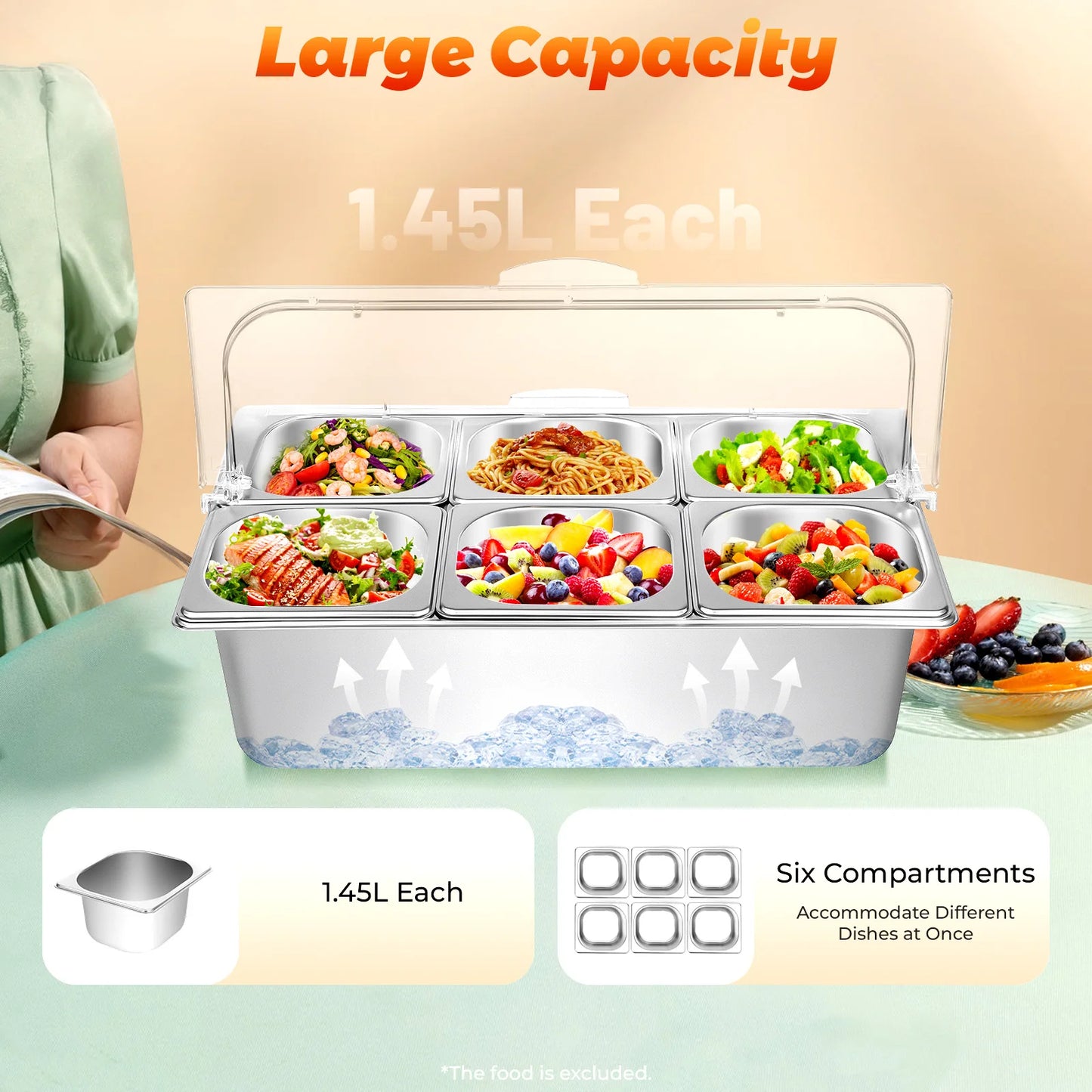 Bymaocar Countertop Condiment Dispenser With Six Pans Buffet Tray