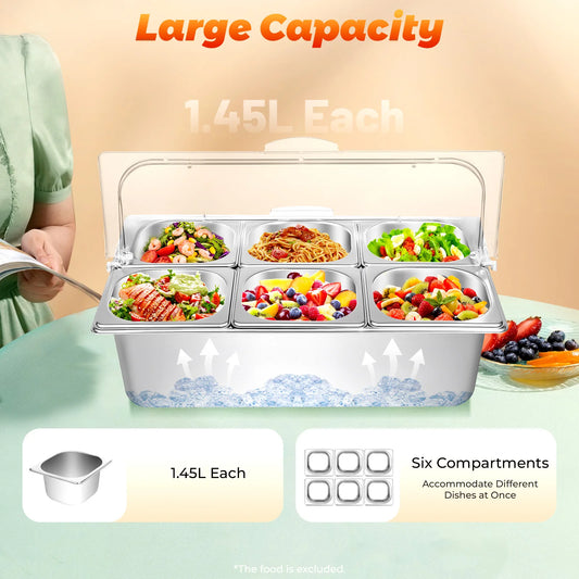 Bymaocar Countertop Condiment Dispenser With Six Pans Buffet Tray