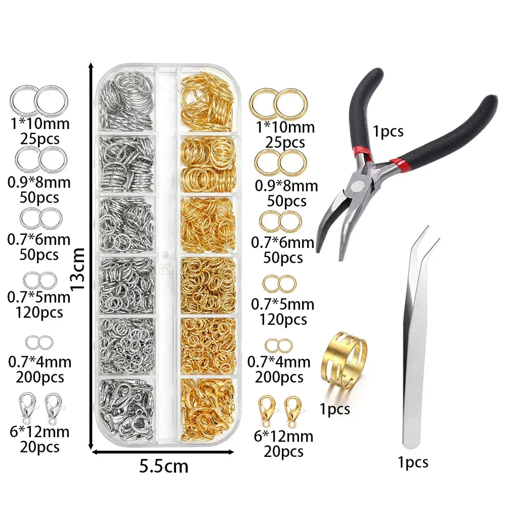 AGCFABS 930Pcs Jewelry Findings Kit With Lobster Clasps Pliers Tweezers