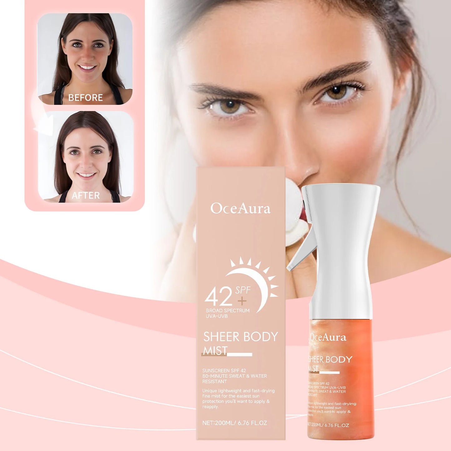 OceAura Sunscreen Spray SPF 42 Hyaluronic Acid UV Protector