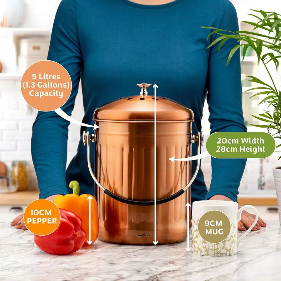 Stainless Steel Kitchen Compost Bin With Dual Filter Technology
