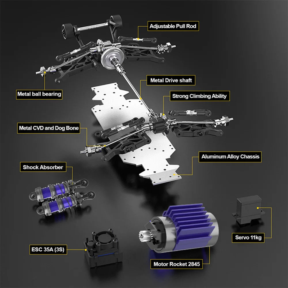 JIUSI MT14R Brushless 4WD Off-Road Truck, 3S 2200mAh Battery, 80km/h