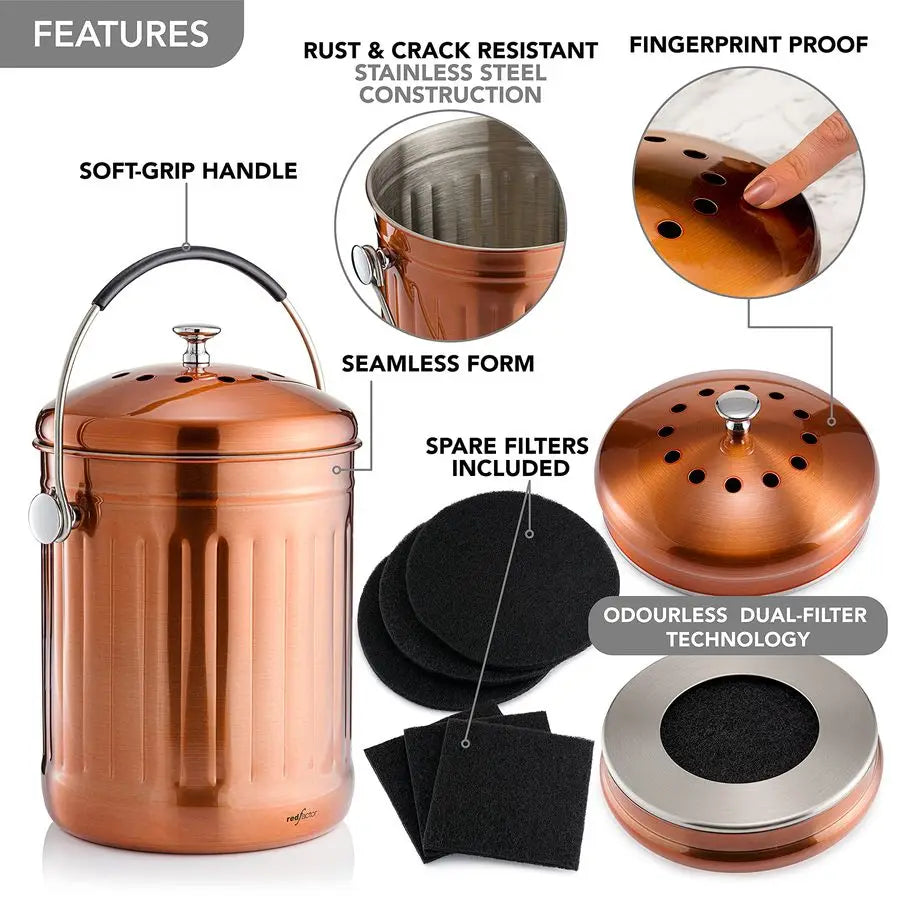 Stainless Steel Kitchen Compost Bin With Dual Filter Technology