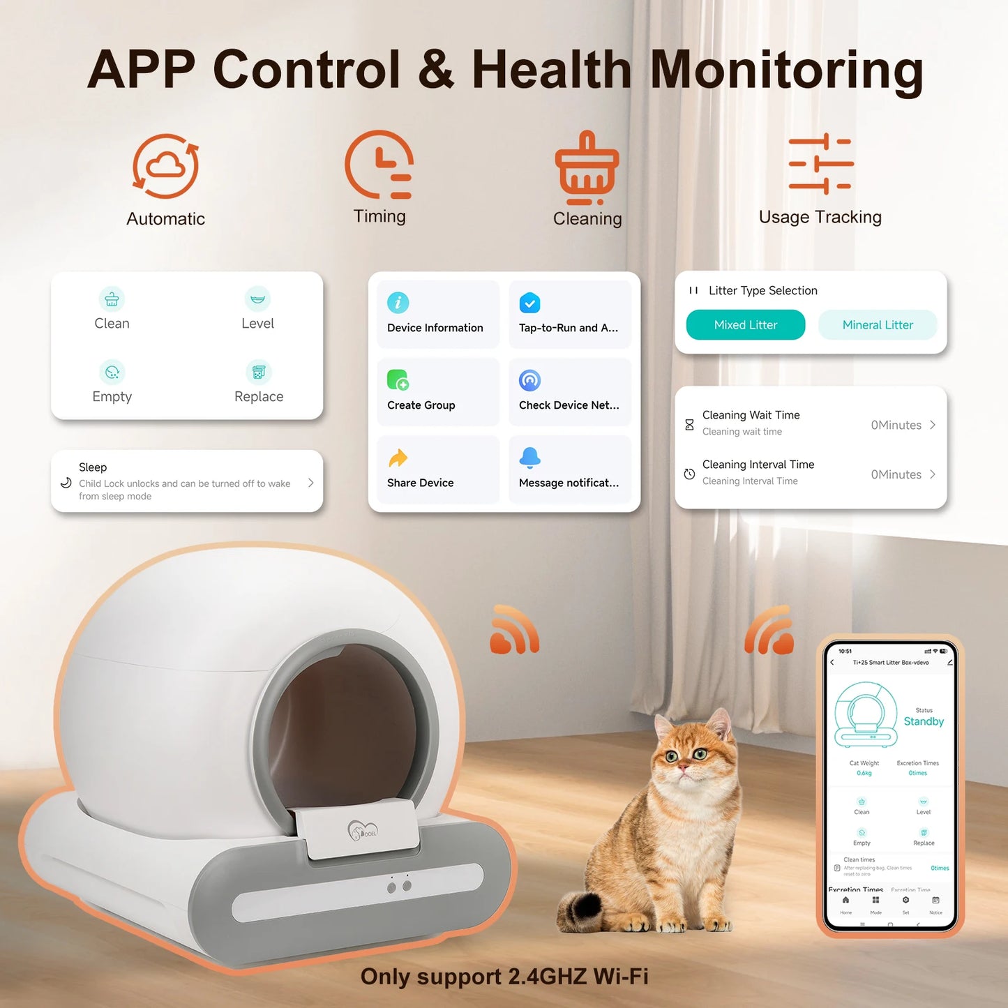 DOEL 65L Self-Cleaning Cat Litter Box With App Control