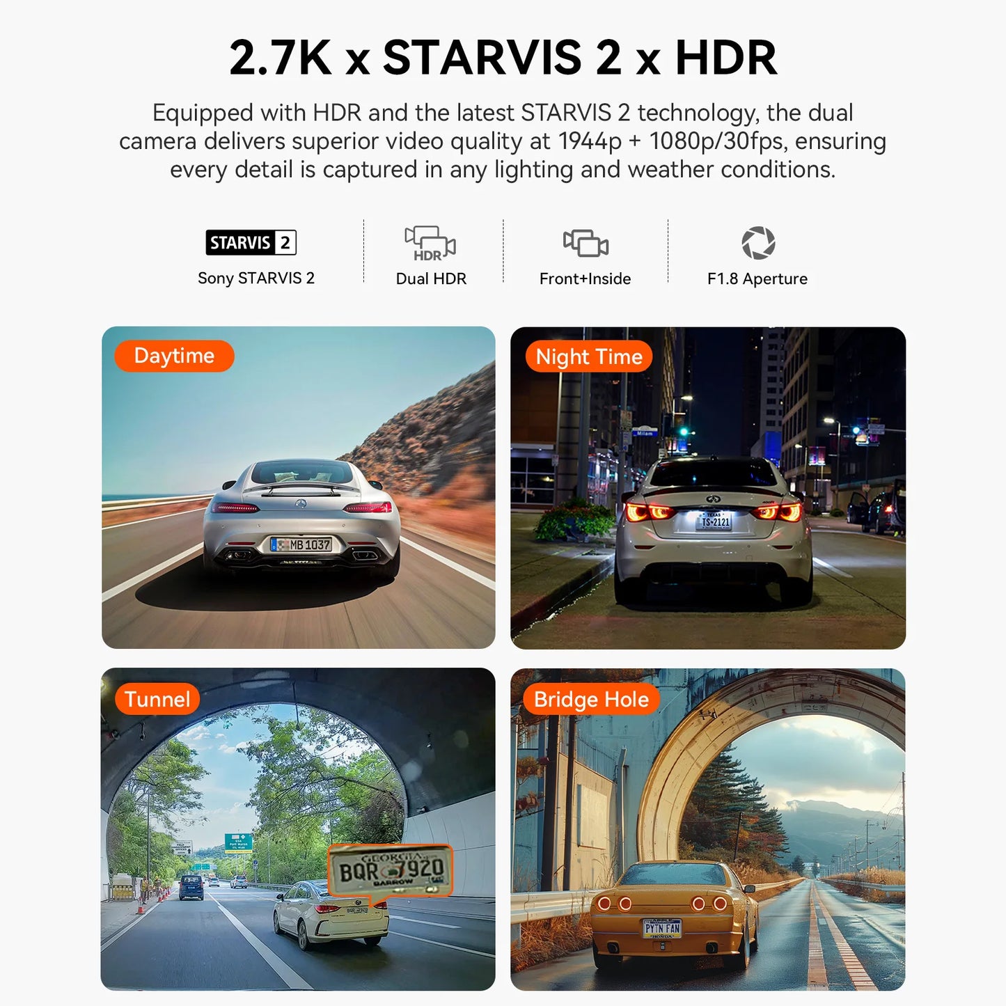 Vantrue N2X 2.7K HDR Dash Cam Front and Interior Night Vision GPS