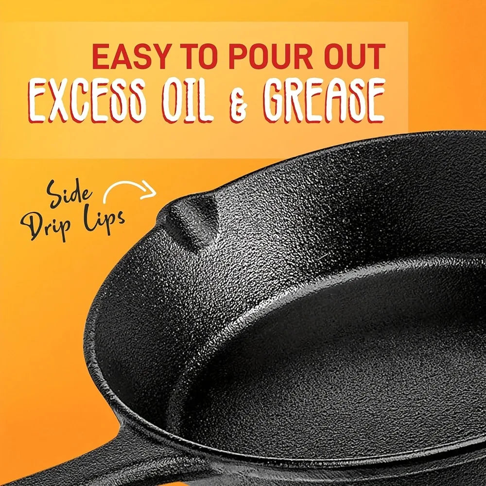 AEDG Cast Iron Skillet Set Preseasoned HeavyDuty Pans Oven Grill