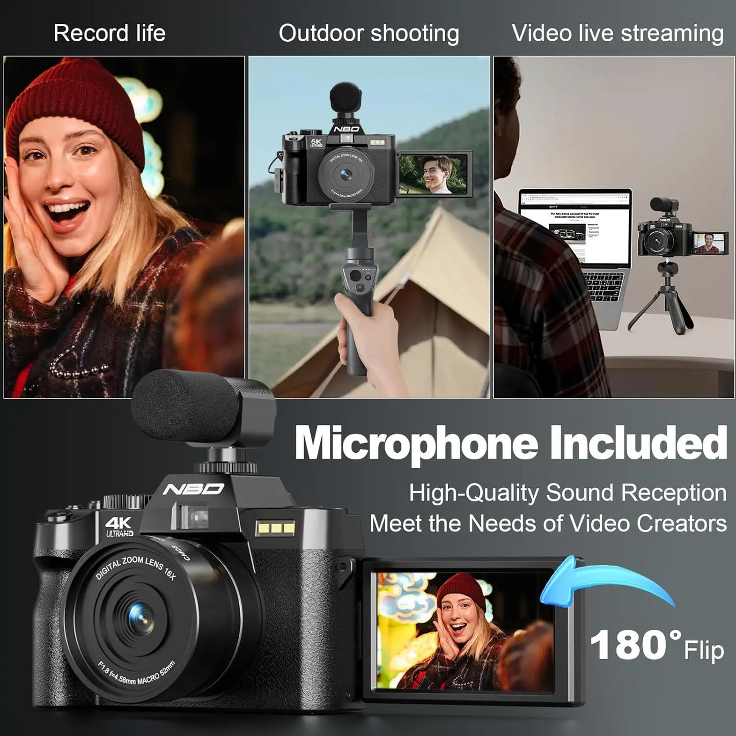NBD 4K Digital Camera For Photography With 48MP 16X Zoom