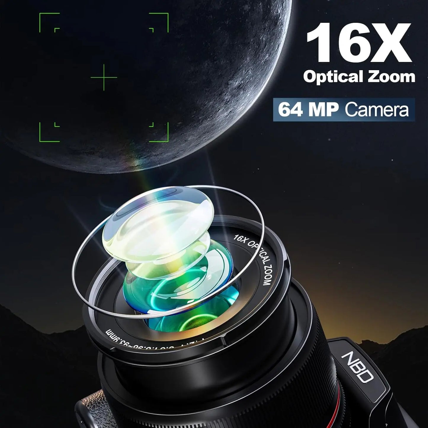 NBD 64MP Digital Camera With 16x Optical Zoom WiFi App