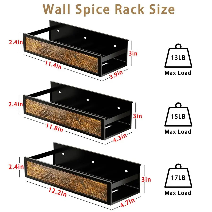 Wall Mount Spice Rack Organizer Set, 6 Pack, Screw Or Adhesive