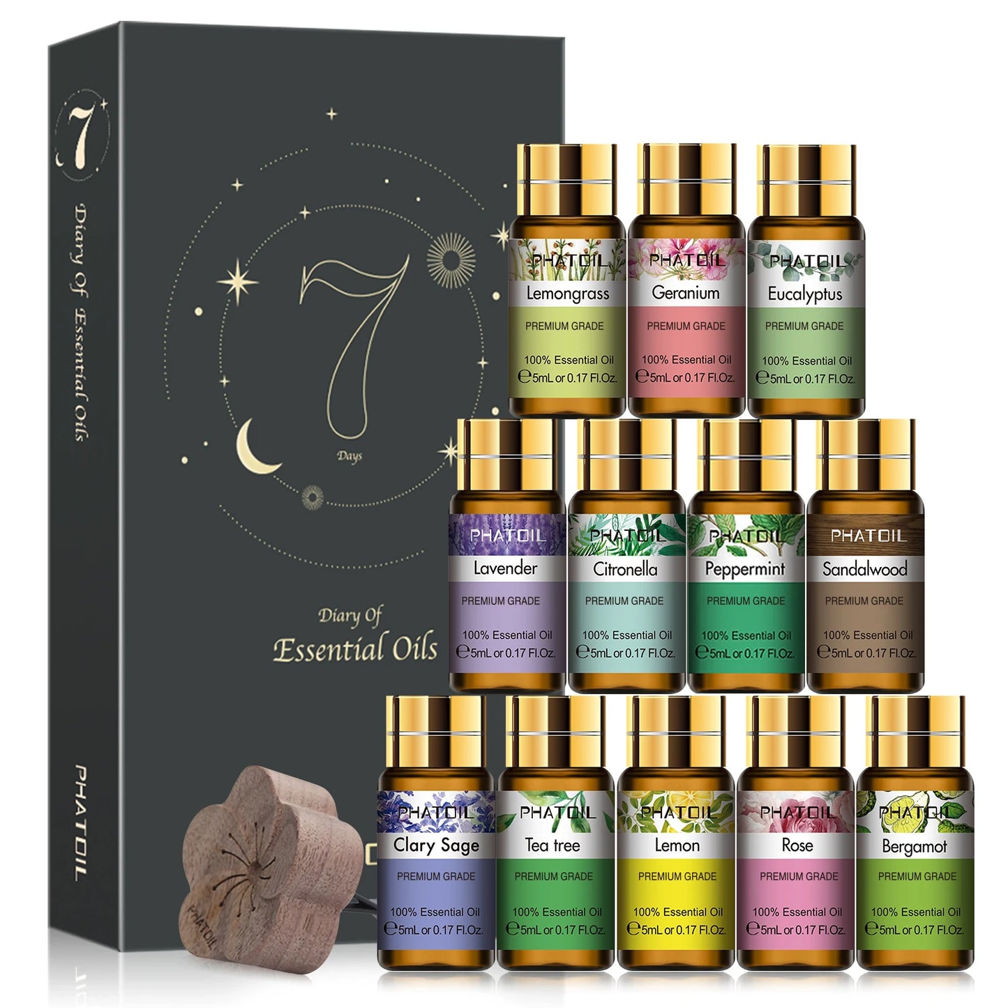 PHATOIL 12Pcs Gift Box Pure Essential Oils Lavender Lemongrass