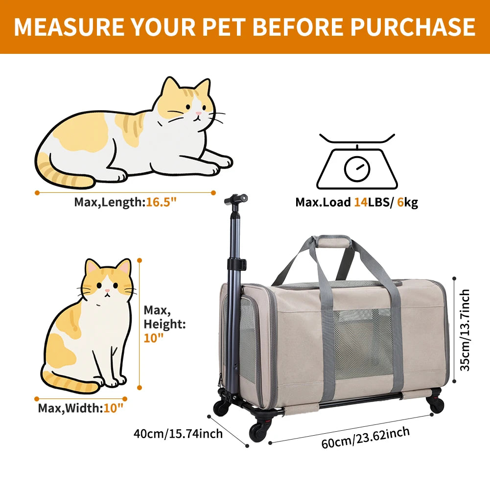 Cat Trolley Carrier With Wheels For Two Cats For Travel