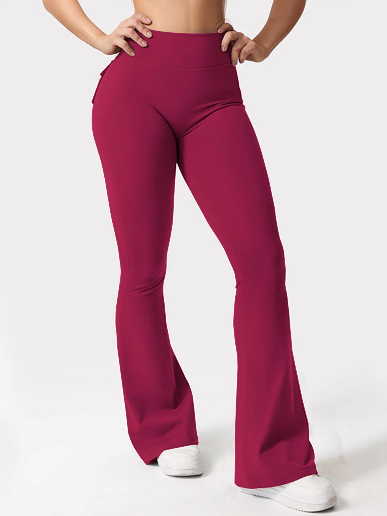 Womens Yoga Flare Trousers High Waist Tummy Control Pockets