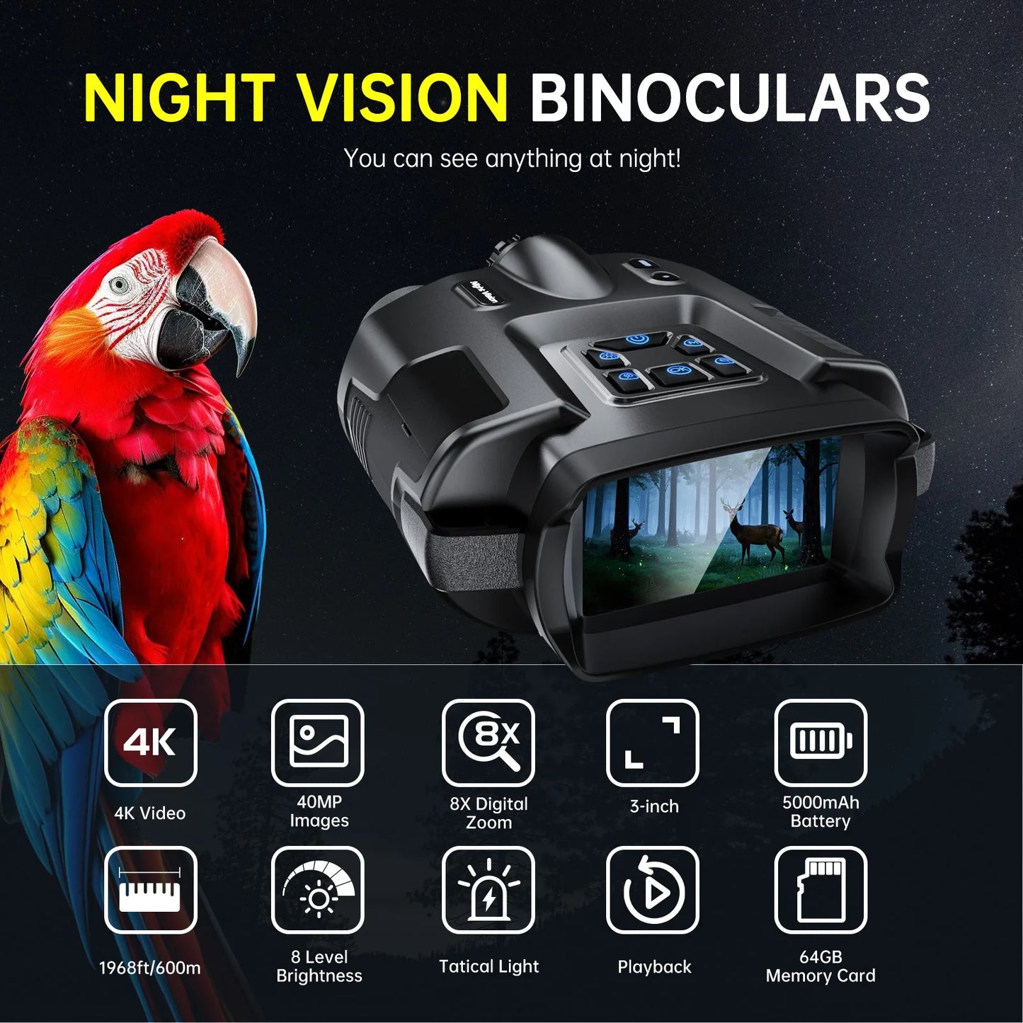 DIYIMIN Night Vision Binoculars 8x Infrared 600m Range