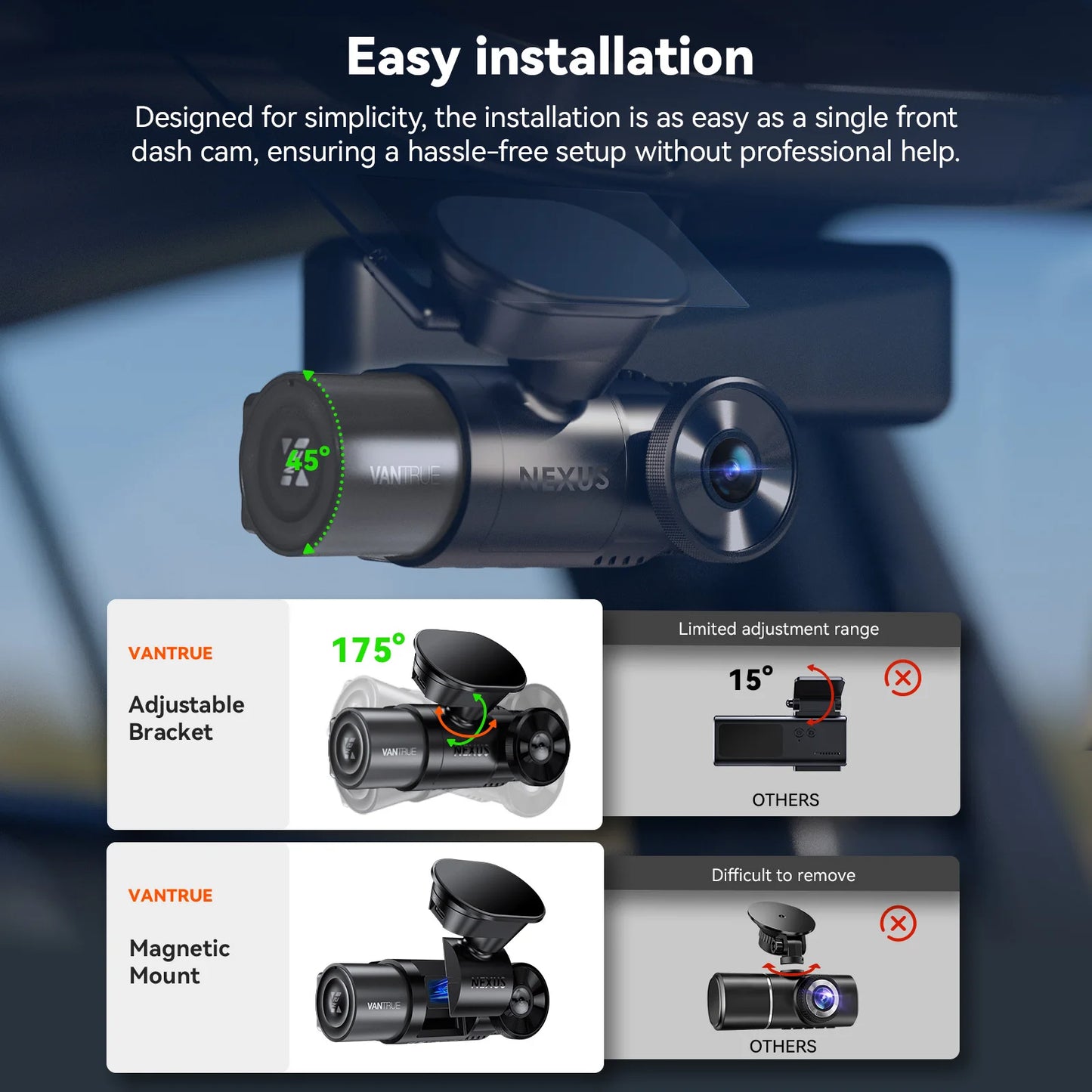 Vantrue N2X 2.7K HDR Dash Cam Front and Interior Night Vision GPS