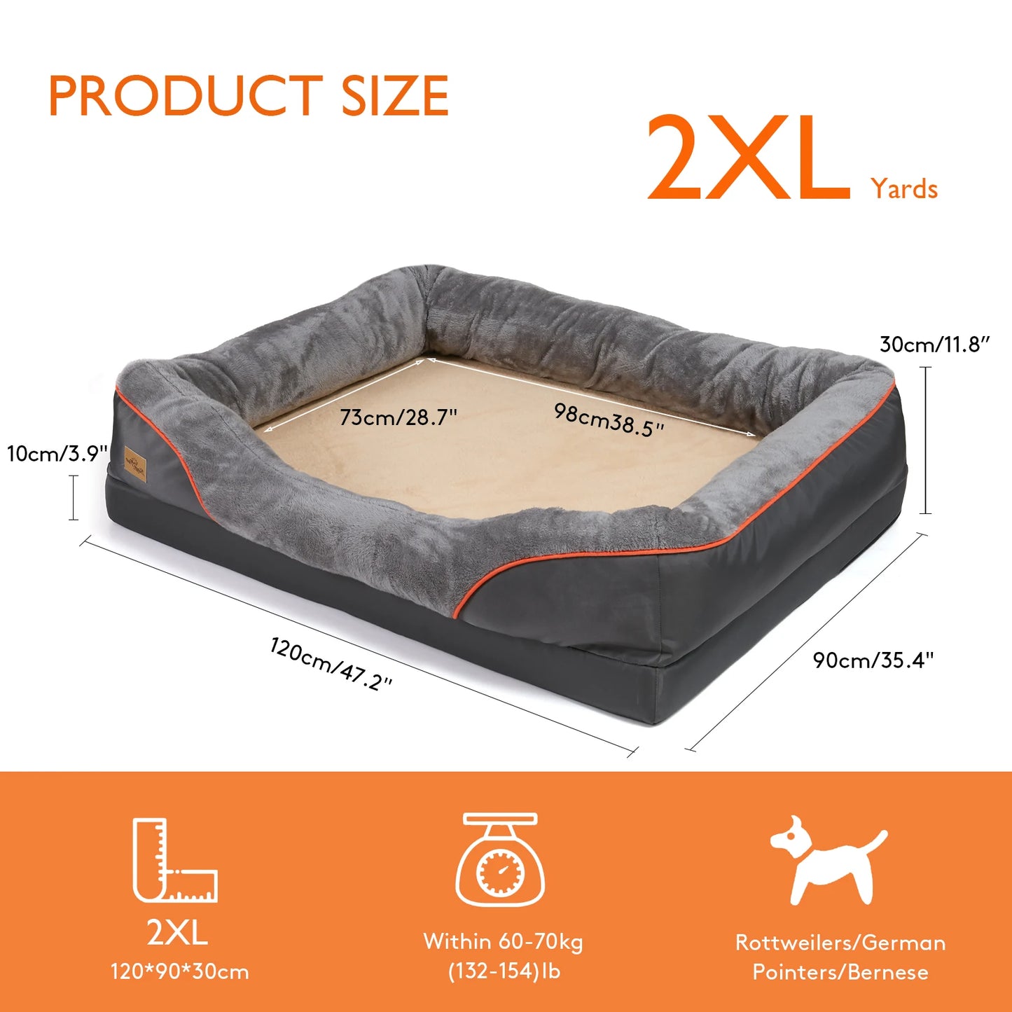 BINGOPAW Jumbo Orthopedic Memory Foam Dog Bed With Bolster Couch