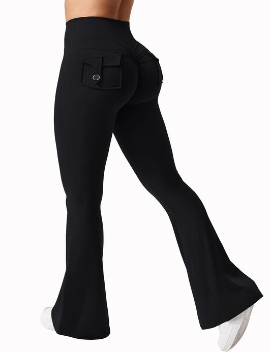 Womens Yoga Flare Trousers High Waist Tummy Control Pockets