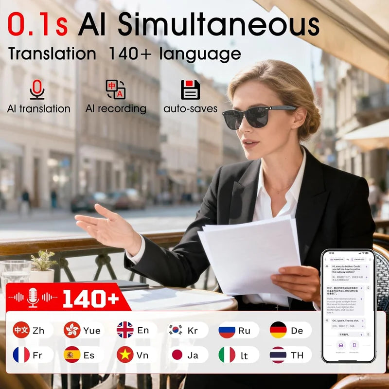 AI Smart Glasses With 4K Camera Translator Bluetooth 5.3 Sunglasses