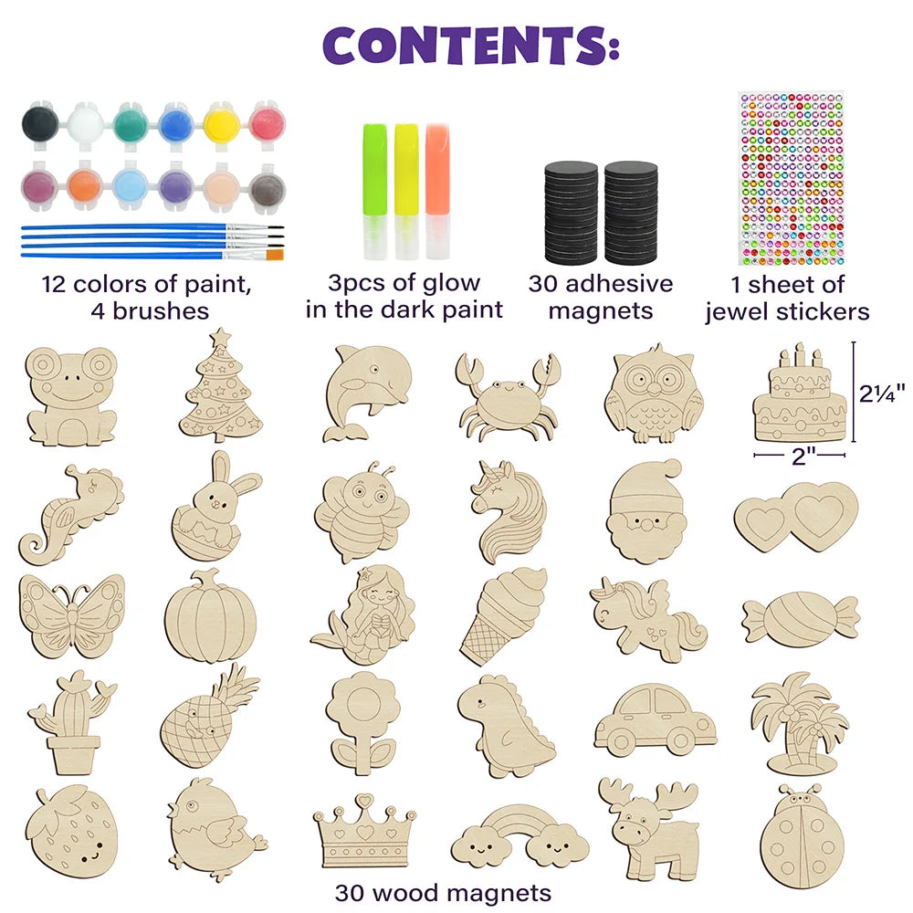 DIY Wood Magnets Craft Kit For Kids Glow In The Dark Painting Kit