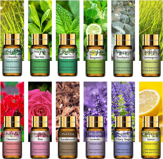 PHATOIL 12Pcs Gift Box Pure Essential Oils Lavender Lemongrass