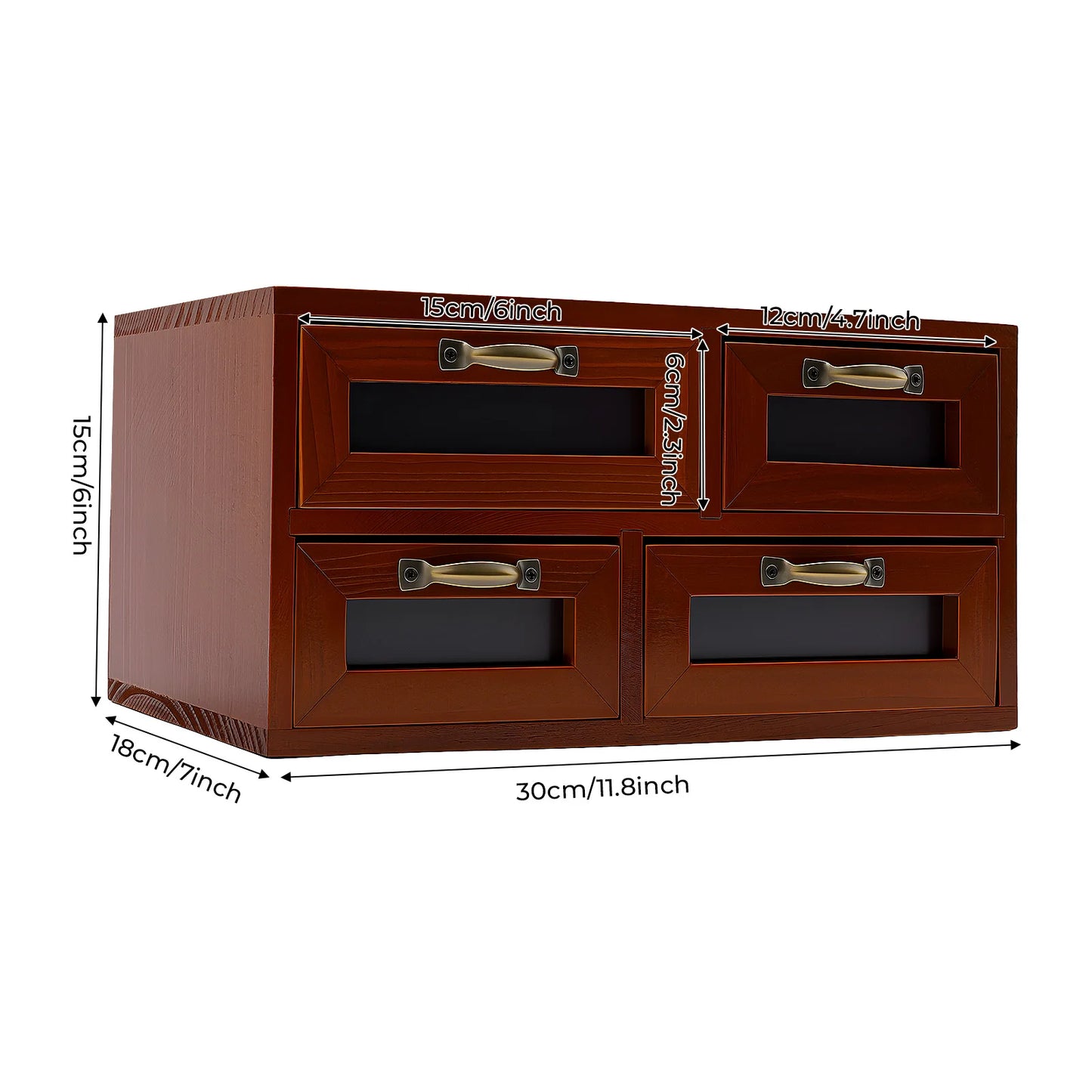 Retro Wooden Desk Organizer With Drawers For Crafts And Jewelry