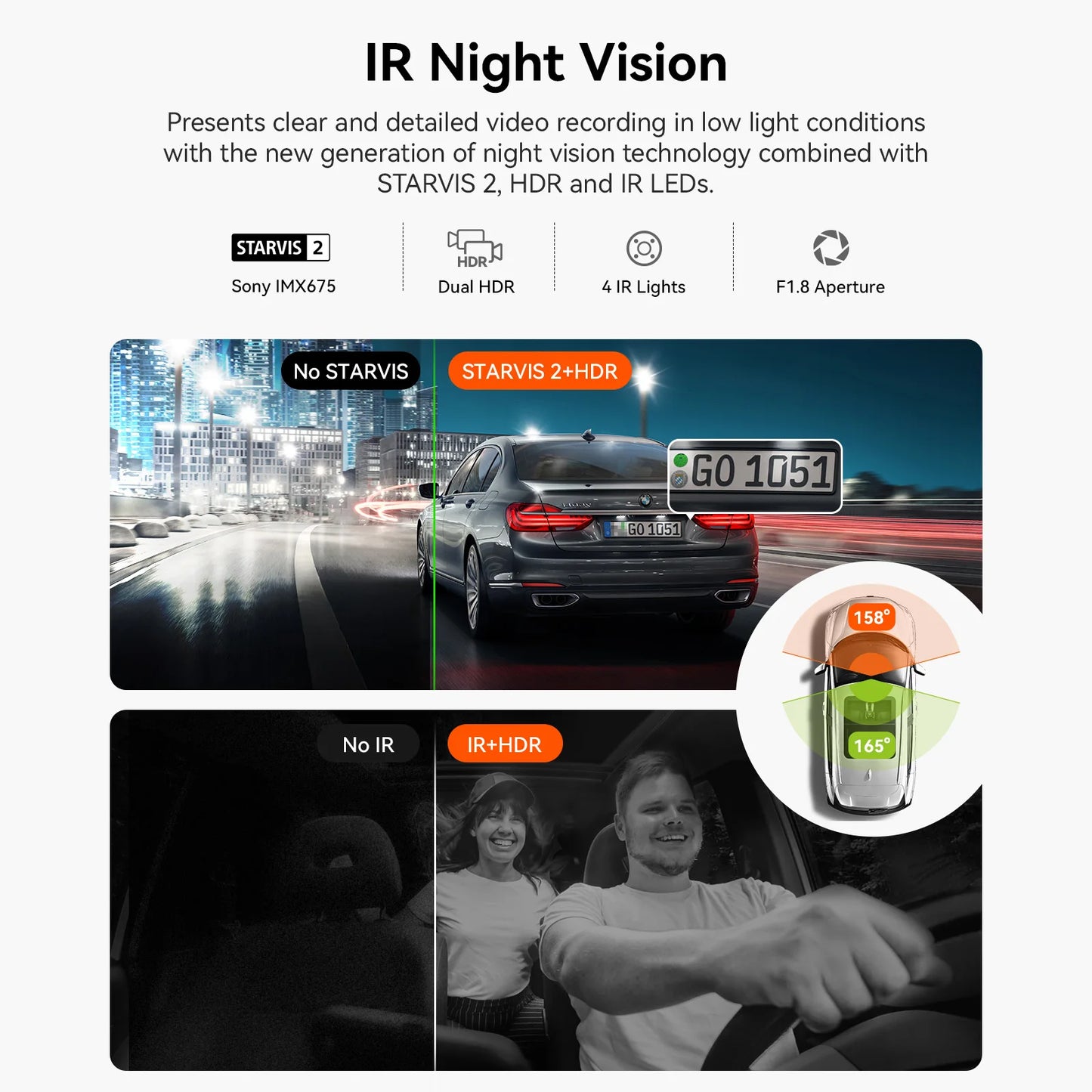 Vantrue N2X 2.7K HDR Dash Cam Front and Interior Night Vision GPS